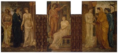 Amor und Psyche - Palastgrün-Wandgemälde - Psyches Schwestern besuchen sie im Haus des Amor von Sir Edward Coley Burne Jones