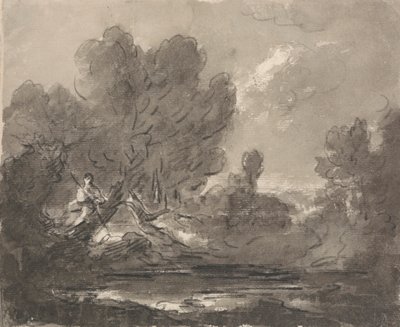 Figur im Baum nahe einem Teich von Sir George Howland Beaumont seventh Baronet
