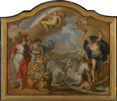 Allegorie der Macht Großbritanniens zur See, Entwurf für ein dekoratives Paneel für die Zeremonienkutsche von George I von Sir James Thornhill