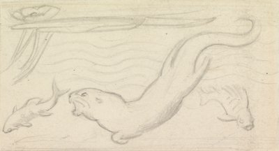 Studie für Buntglas, ein Otter und zwei Fische von Sir John Everett Millais