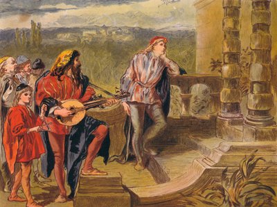Der Musiker singt in Die zwei Herren aus Verona: Akt IV Szene II, um 1875 von Sir John Gilbert