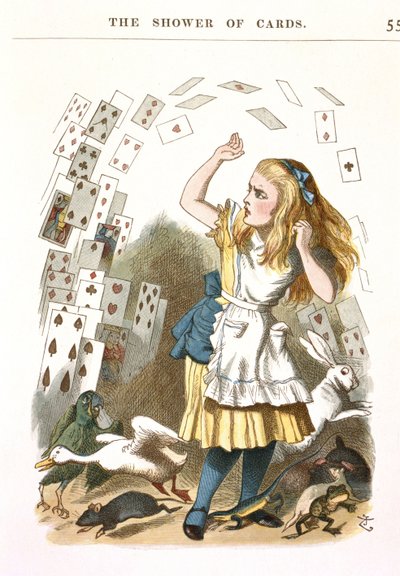 Der Kartenregen. Illustration für Alice im Wunderland von L. Carroll, 1890 von Sir John Tenniel