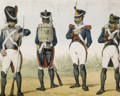 DE SOTTO, Serafin Maria, Graf von Clonard (1793 - 1862). Historia organica de las armas de Infanteria y Caballeria espanolas. 1851 - 1859. Infanteristen während der Herrschaft von Ferdinand VII. von Spanien. Grenadier, Schütze, Sergeant und Jäger (1815-182 von Spanish School