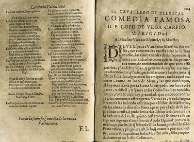 ESPINEL, Vicente (1550-1624). Spanischer Musiker und klassischer Dichter.; VEGA CARPIO, Felix Lope de (1562-1635). „El cavallero de Yllescas“, Komödie enthalten in „Parte catorze de las comedias de Lope de Vega“, Sammlung veröffentlicht in Madrid von der W von Spanish School