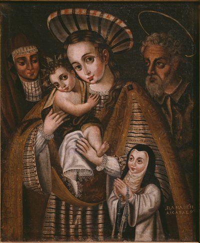 Ex voto, Heilige Familie mit St. Anna und der Nonne des Klosters, Ana de Ibaizabal von Spanish School