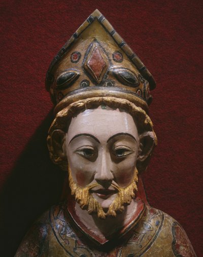 Kopf des St. Petrus, spätes 13. Jahrhundert - frühes 14. Jahrhundert (bemaltes und vergoldetes Holz) von Spanish School