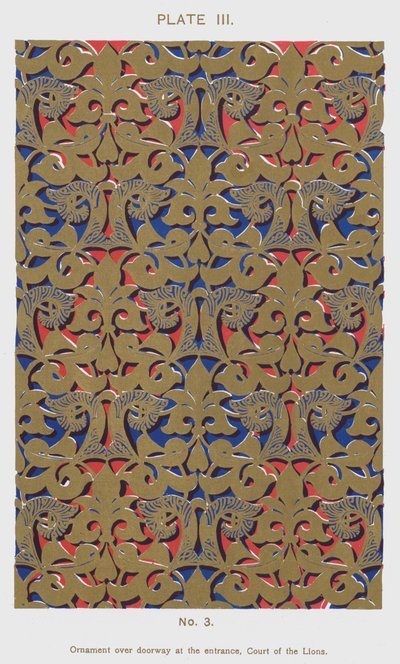 Ornament über der Tür am Eingang, Löwenhof (Farblithografie) von Spanish School