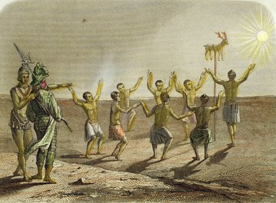 Opferung eines Hirsches an die Sonne durch die Indianer Floridas von Spanish School