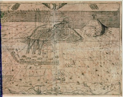 Die Belagerung der Stadt Barcelona durch die Truppen von König Philipp IV. während des Erntekrieges von 1640-52 (Gravur) von Spanish School