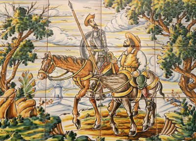 Fliesen mit Don Quixote und Sancho Panza (Keramik) von Spanish School