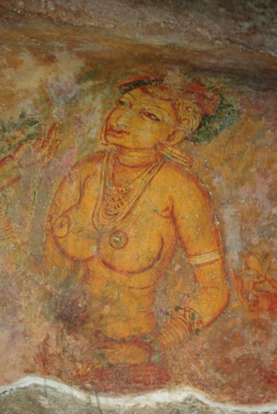 Die Wolkenjungfrauen, aus der Felsenfestung (Detail) von Sri Lankan School