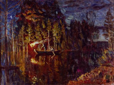 Nachtspeerenfischen im Frühling, 1916 von Stanislav Julianovic Zukovskij