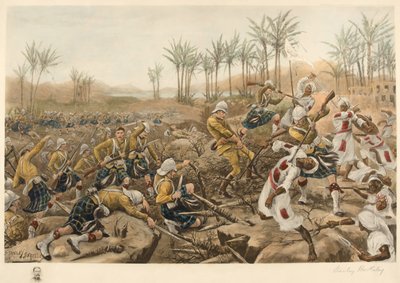 Die Cameron Highlanders nehmen eine Palisade ein, Atbara, 8. April 1898 (Fotolithografie) von Stanley Berkeley