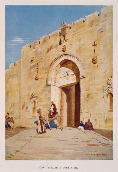 Aquarell von Stanley Inchbold, Darstellung des König-David- oder Zion-Tors in Jerusalem, Palästina 1906 von Stanley Inchbold