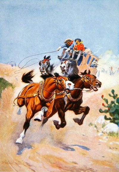 Postkutsche von Indianern verfolgt von Stanley L. Wood