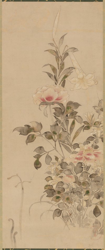 Pfingstrosen und Lilien, Momoyama- oder Edo-Periode, 1568-1615 von Sôtatsu