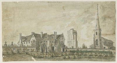 Hamstall Ridware - Kirche und Herrenhaus: Aquarell, undatiert [1762-1802] von Stebbing Shaw
