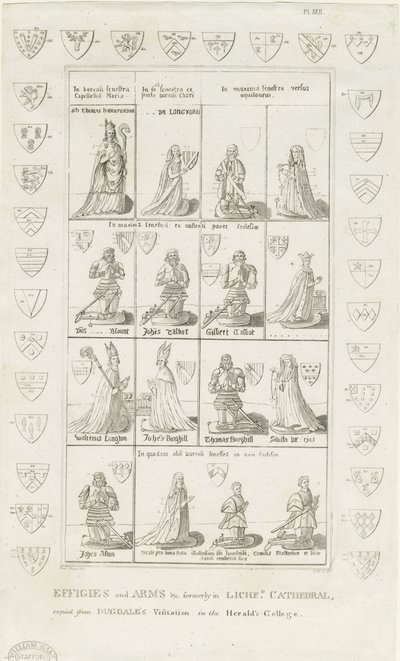Lichfield Kathedrale - Effigien und Wappen (Stich) von Stebbing Shaw