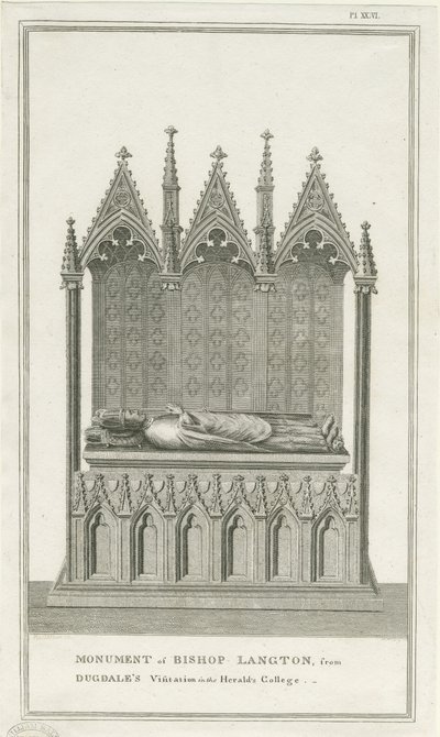 Kathedrale von Lichfield - Denkmal für Bischof Langton (Stich) von Stebbing Shaw