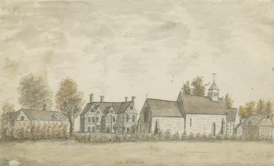 Pipe Ridware Church und Herrenhaus: Aquarellzeichnung, undatiert [1762-1798] von Stebbing Shaw