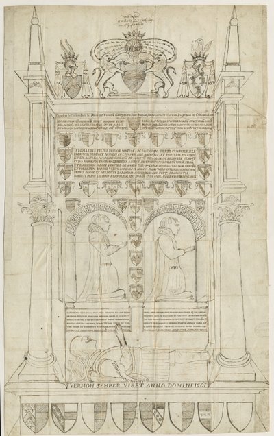 Sandon Kirche - Grab von Sampson Erdeswicke: Feder- und Tintenzeichnung, undatiert [?18. Jh.] von Stebbing Shaw