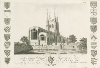 Tamworth Kirche: Aquatinta-Radierung, 1792 von Stebbing Shaw