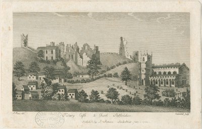 Tutbury Castle und Kirche - Südostansicht: Gravur, nd [1762-1792] von Stebbing Shaw