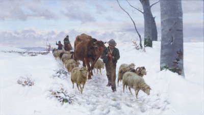 Rückkehr vom Markt nach dem Schneefall, vor 1877 von Stefano Bruzzi