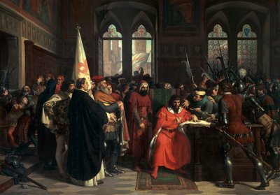Die Vertreibung von Gautier VI. von Brienne, Herzog von Athen im Jahr 1343 von Stefano Ussi