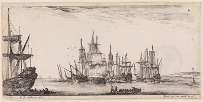 Beladen verschiedener Schiffe: Verschiedene Schiffe auf der Reede von Stefano della Bella