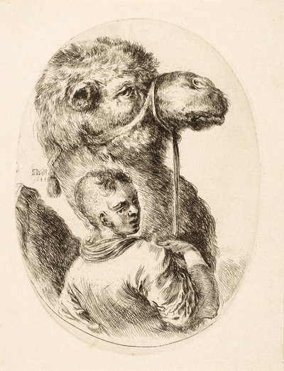 Junge hält ein Kamel am Zügel, aus Plusieurs Têtes Coiffées à la Persienne, ca. 1650 von Stefano della Bella