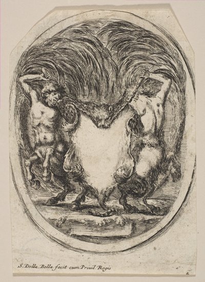 Kartusche aus einer Tigerhaut flankiert von zwei Kentauren, 1647 von Stefano della Bella