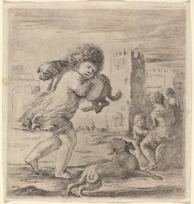 Kind trägt einen Welpen von Stefano della Bella
