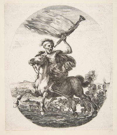 Tod zu Pferd mit einer Trompete, aus Die fünf Tode, ca. 1648 von Stefano della Bella