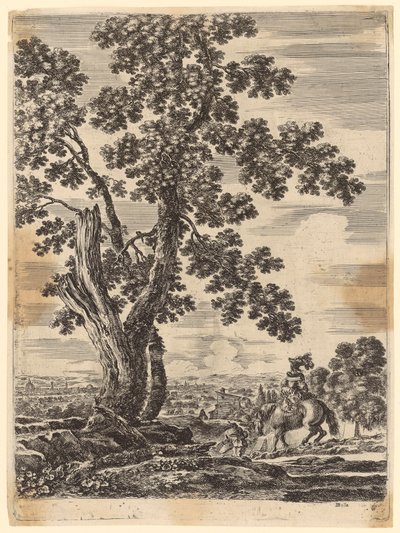 Frau auf Pferd und Mann in Rückenansicht, auf dem Weg nach Florenz von Stefano della Bella