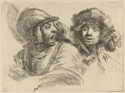 Erschrockener Soldat und Mann mit Pelzmütze von Stefano della Bella