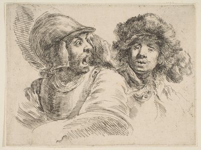 Verängstigter Soldat und ein Mann mit Pelzmütze, ca. 1652 von Stefano della Bella