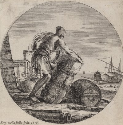 Galeerensklave zieht die Ladung eines Schiffes von Stefano della Bella
