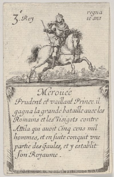 Meroüée Prudent et vaillant..., aus Spiel der Könige von Frankreich Jeu des Rois de Fran..., 1644 von Stefano della Bella
