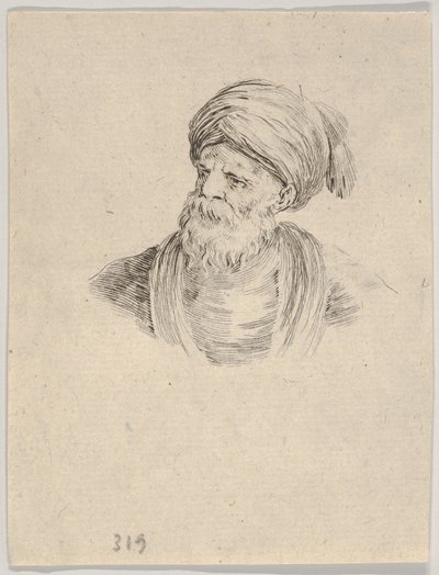 Tafel 12: Büste eines alten türkischen Mannes mit Turban, nach links blickend, aus „Verschiedene Köpfe und Figuren“ von Stefano della Bella