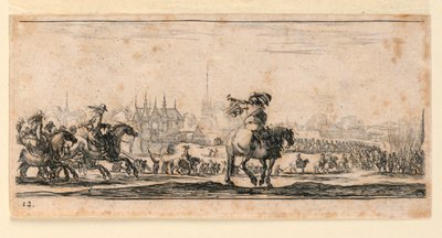 Tafel 12, aus "Desseins de Queleques Conduites de Troupes, Canons, et Ataques de Villes" von Stefano della Bella