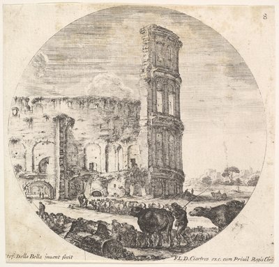 Das Kolosseum, zwei Herden werden zum Amphitheater geführt ..., ca. 1643-48 von Stefano della Bella