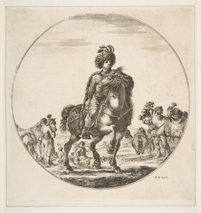 Polnischer Reiter nach rechts, eine kreisförmige Komposition, aus Figuren zu Pferd, ca. 1651 von Stefano della Bella