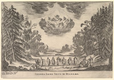 Zweite Szene im Wald der Diana, aus Die Hochzeit der Götter Le nozze degli Dei, 1637 von Stefano della Bella
