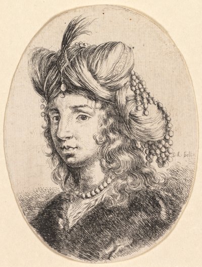 Mehrere Köpfe im persischen Stil: Porträt, Sultana mit einer Perlenkette und einem Turban..., 1649 von Stefano della Bella