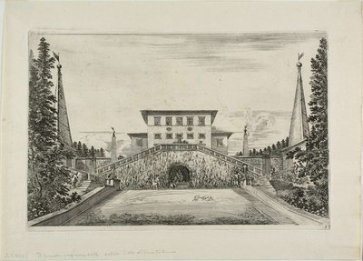 Südliche Fassade der Villa und die große Wiese, aus Ansichten der Villa Pratolino von Stefano della Bella