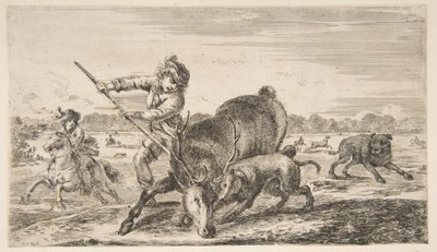 Hirsch in der Enge, aus Tierjagden Chasses à différents animaux, ca. 1654 von Stefano della Bella