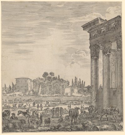 Tempel des Antonius Pius und der Faustina und der Campo Vaccino von Stefano della Bella