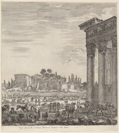 Tempel des Antoninus und das Campo Vaccino, 1656 von Stefano della Bella