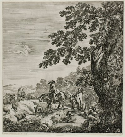 Zwei Reiter passieren eine Herde, Platte fünf aus Die sechs großen Ansichten von Rom und der Campagna von Stefano della Bella